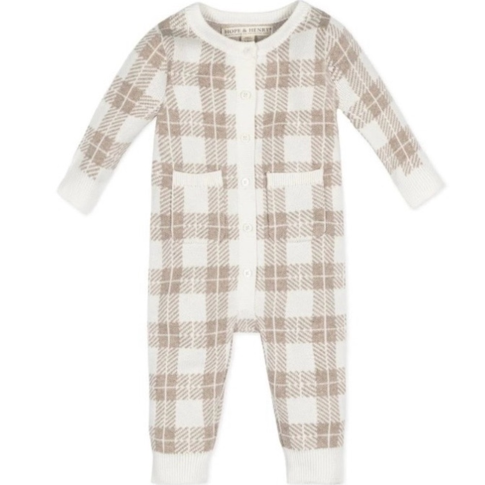Infant One Piece Knit Plaid 6-12 Month Organic Cotton